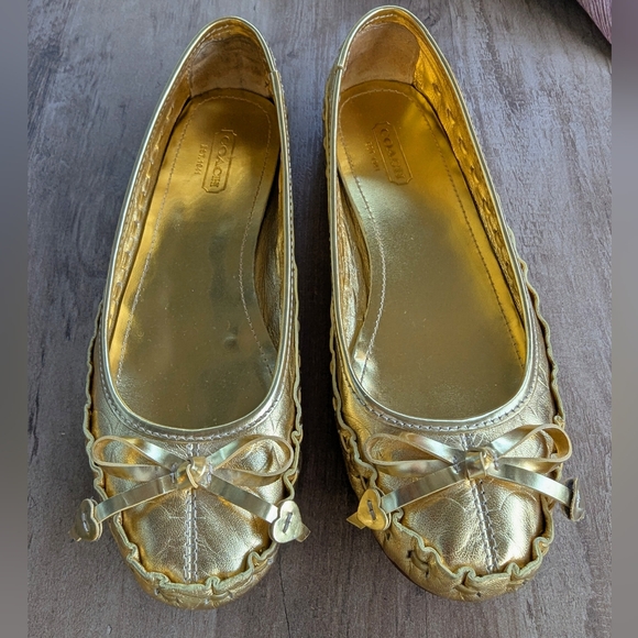 Coach Payton metallic gold leather ballet flats - Picture 1 of 16